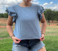 Demin shirt with ruffle sleeves!